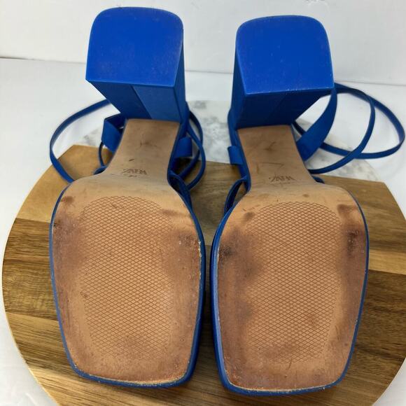 EUC Zara EU 39/US 8.5 Blue Strappy Retro Chunky Platform Heel Square Toe Sandals - Picture 14 of 14